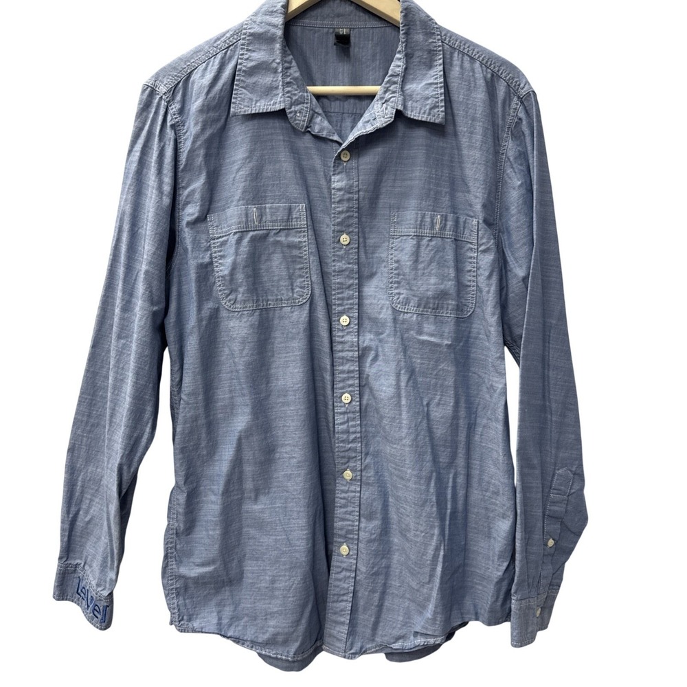 Men's Sz Large Long‎ Sleeve Button Up Le-Vel Branded Cuff Chambray District Made